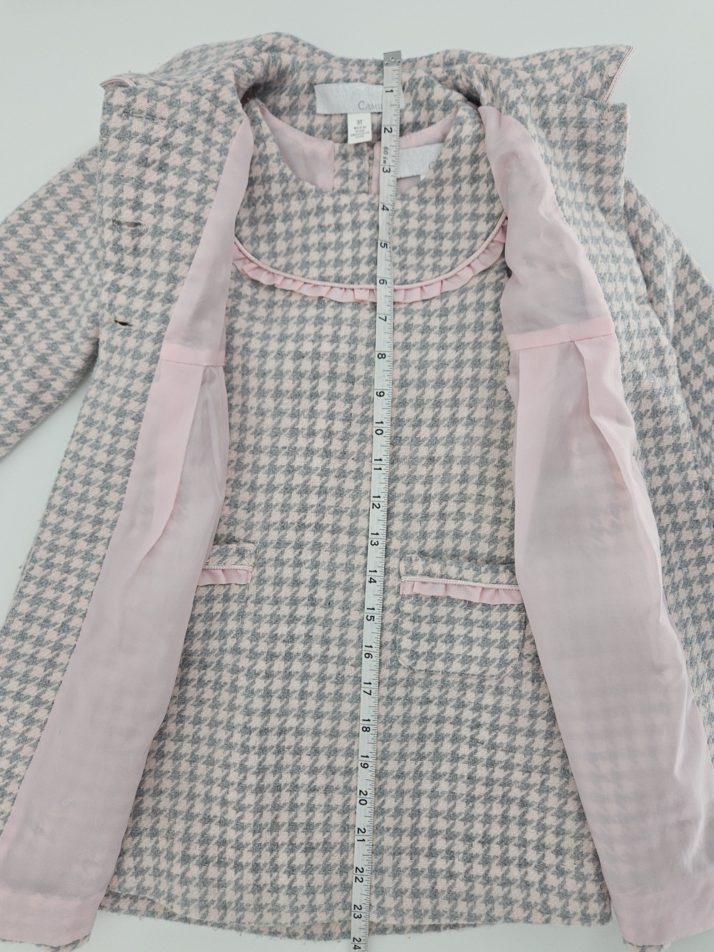 Camilla Girls 2 Piece Houndstooth Coat & Dress Set Pink Grey Size 3T - Picture 5 of 7